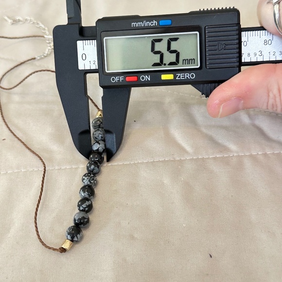 Snowflake Obsidian, round stone choker/necklace on brown cord w/lobster clasp - Picture 9 of 15